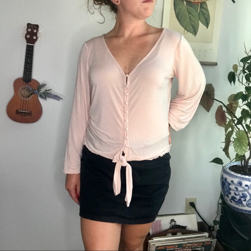 Button Down Loose Tie Blouse